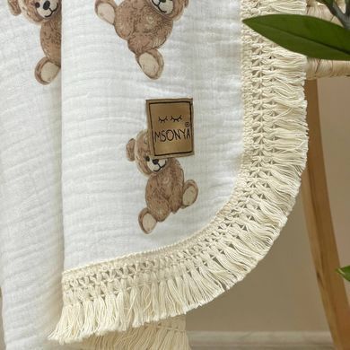 Плед муслін жатка двошаровий з бахромою Teddy , Білий