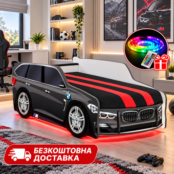 Кровать машина Джип БМВ с матрасом, Черный, Нет